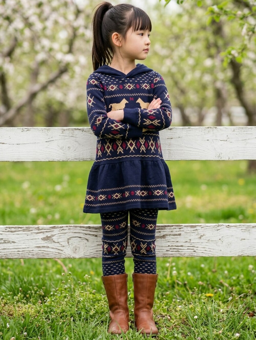 Polo by Ralph Lauren Fleece Navy Fair Isle Hooded Knit Dress Size 3 Girl's
